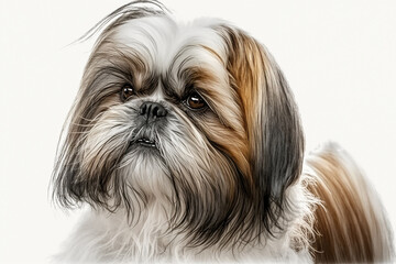 Charming and Affectionate: Adorable Shih Tzu Dog on White Background