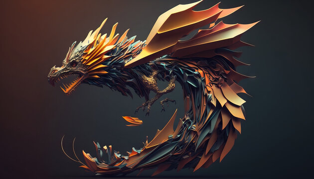 Dragon animal abstract wallpaper. Contrast background mythical creature in vivid colors generative ai