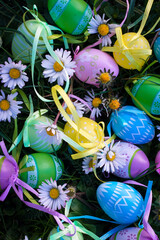 Colorful easter eggs in close up