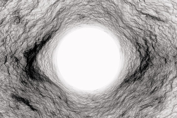 Black pattern of crooked waves with a hole on a white background. Abstract fractal 3D rendering