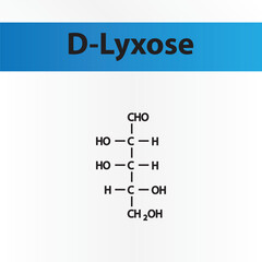 Straight chain form chemical structure of D-Lyxose sugar. Scientific vector illustration on white and blue background.