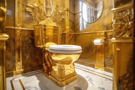 A luxurious toilet made of pure gold created with generative AI technology.