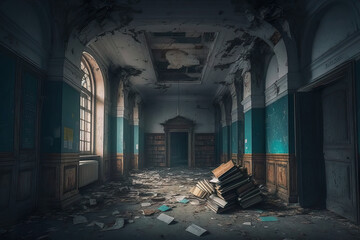 Abandoned School with Empty Classrooms and Lockers Generative AI