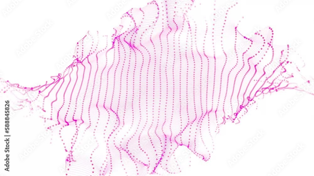 Poster animated pink wavy particles mesh background, pink dots background. abstract digital particle wave. 