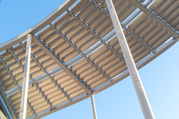 roof construction from below of a modern commercial building