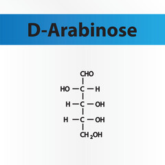 Straight chain form chemical structure of D-Arabinose sugar. Scientific vector illustration on white and blue background.