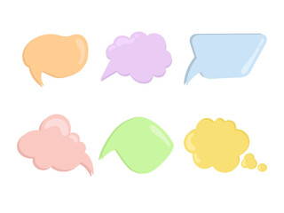 A set of colored message clouds. Pop-up message bubbles. Set of isolated vector message clouds. Cute colored message clouds.