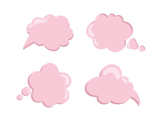 Set of pink message clouds. Pop-up message bubbles. Set of isolated vector message clouds. Cute pink message clouds.