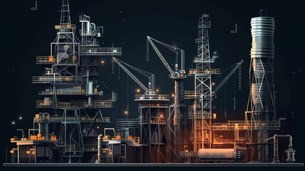 Fototapeta premium Oil pump low poly wireframe art. Generative Ai