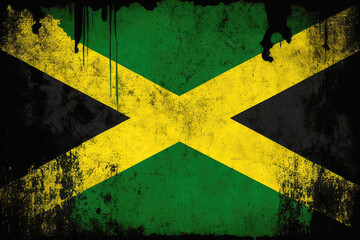 Grunge jamaica flag, vintage style jamaica flag. Generative AI - obrazy, fototapety, plakaty