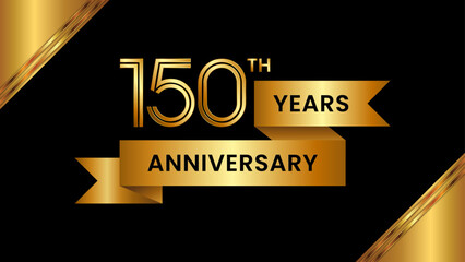 150th Anniversary. Anniversary template design with number and golden ribbon. Logo Vector Template