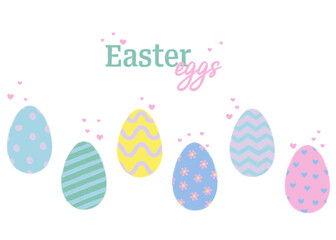 Easter themed flyer. Decorated holiday eggs with hearts, flowers and ornaments. Pencil texture. Kids illustration.