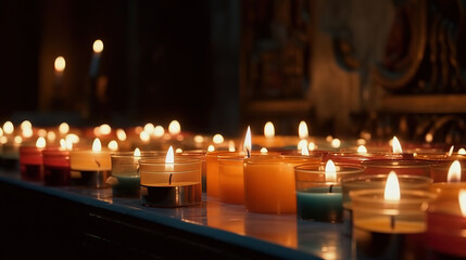 Candles in a Christian Orthodox church background. Generative Ai