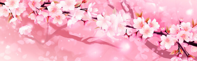 pink background with blooming sakura. Generative AI,