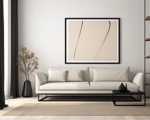 A modern living room in a neutral white decor. Generative AI.