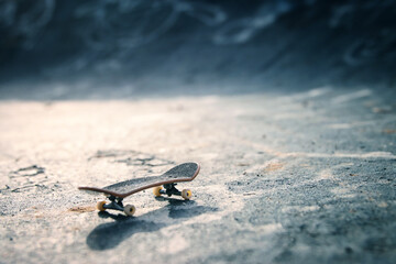Concept image of skateboard and urban view