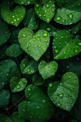 Seamless background green leaves visible water drops