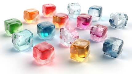 3d render, ice cubes collection, clip art isolated on white background. Generative Ai