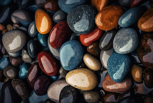 Seamless background small colored pebble srone visible water drops