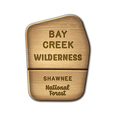 Bay Creek National Wilderness, Shawnee National Forest wood sign illustration on transparent background