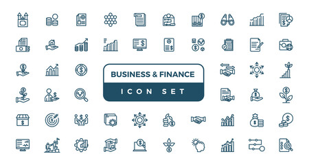 Business and Finance line icons set. Businessman outline icons collection. Money, investment, teamwork, meeting, partnership, meeting, work success