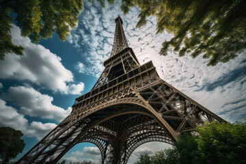 Eiffel Tower bottom view. Generative AI