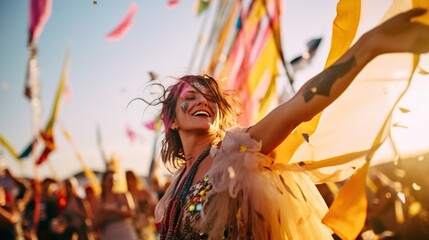 Radiant Woman Dancing at Sunlit Music Festival