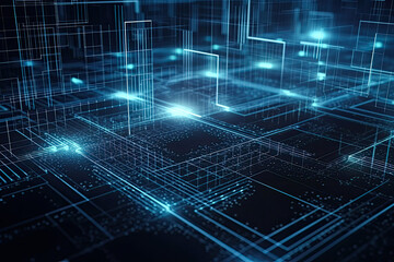 Abstract technology concept, futuristic cyberspace background, abstract connected dots and line, generative ai
