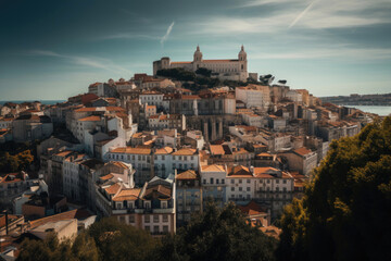 Fototapeta premium View of the old ancient European city. Generative AI