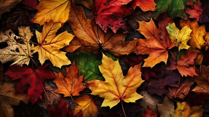 Naklejka na ściany i meble Autumn Leaves. Wallpaper with orange and brown colors. Generative AI