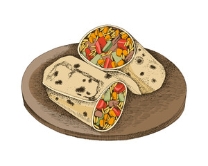 Burritos with beef and vegetables. Mexican food.