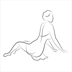 Silhouette of a woman in a modern continuous line style. The girl is slim and beautiful. Lady suitable for aesthetic decor, posters, stickers, logo. Vector illustration