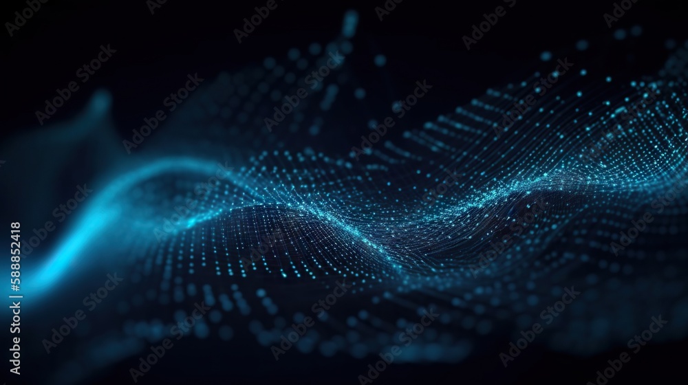 Poster digital data background. luminous dots connected by glowing network. based on generative ai