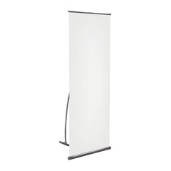 Blank vertical L-banner stand vector mockup. White vertical advertising display mock-up