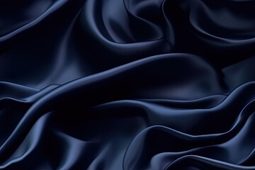 Dark blue abstract background. Silk satin. Navy blue color. Elegant background with room for design. Soft wavy folds. Tile background design