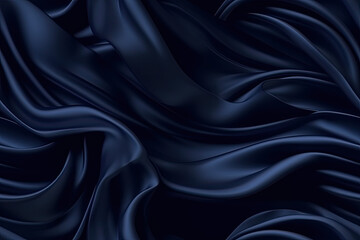 Dark blue abstract background. Silk satin. Navy blue color. Elegant background with room for design. Soft wavy folds. Tile background design