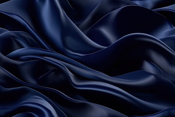 Dark blue abstract background. Silk satin. Navy blue color. Elegant background with room for design. Soft wavy folds. Tile background design