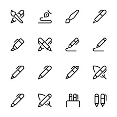 Pen and pencil related icons.Thin vector icon kit set. Editable stroke. Flat vector icon for apps, ui and websites.