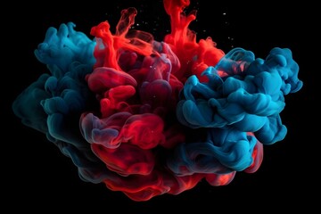 Obraz premium ink splash, red and blue into the water, abstract wallpaper with black background