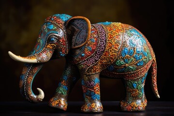 Obraz premium Decorated Elephant Statue In Bright Colors. Generative AI