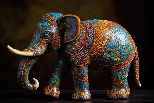 Decorated Elephant Statue In Bright Colors. Generative AI