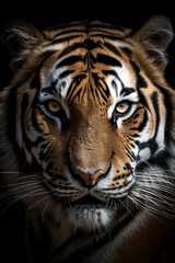Fototapeta na wymiar portrait of a bengal tiger isolated on black background. Generative Ai