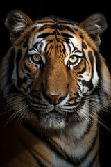 portrait of a bengal tiger isolated on black background. Generative Ai