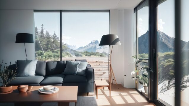 House minimalist interior with modern furniture design concept. Generative AI