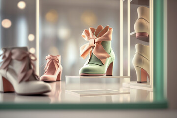Modern women's shoe store, super photo realistic background. Generative ai illustration