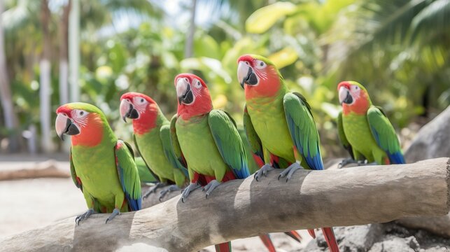 Diverse group of playful parrots