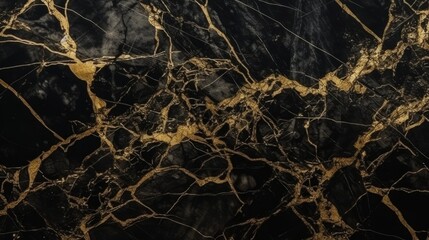 Naklejka na ściany i meble Dark Marble Texture, Golden Veins Marble. Generative AI