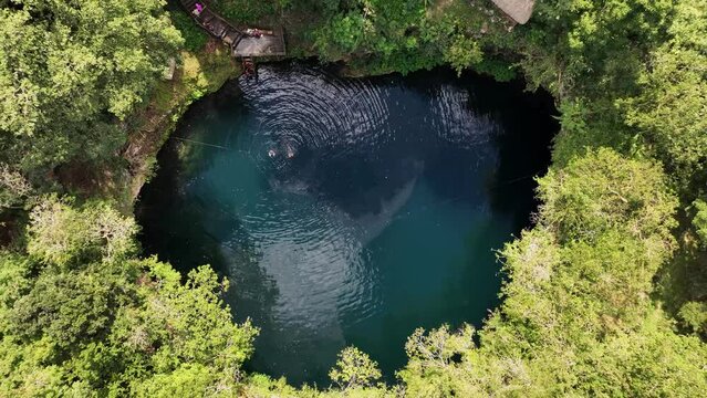 Aerial view of Cenote Kikil lake, Tizim&iacute;n, Yucatan, Mexico.