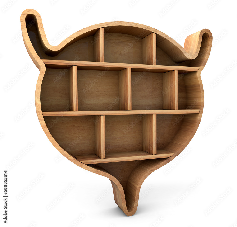 Poster bladder shelf wood texture side view isolated on white background. organ wooden shelf. 3d rendering