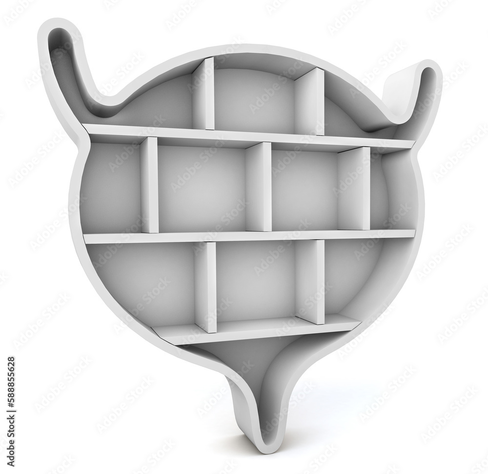 Poster bladder shelf side view isolated on white background. organ shelf. 3d rendering